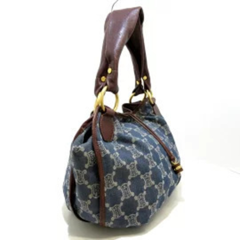 Celine Bittersweet Paris Macadam Tote Bag Dark Navy Blue Ivory White Brown Denim